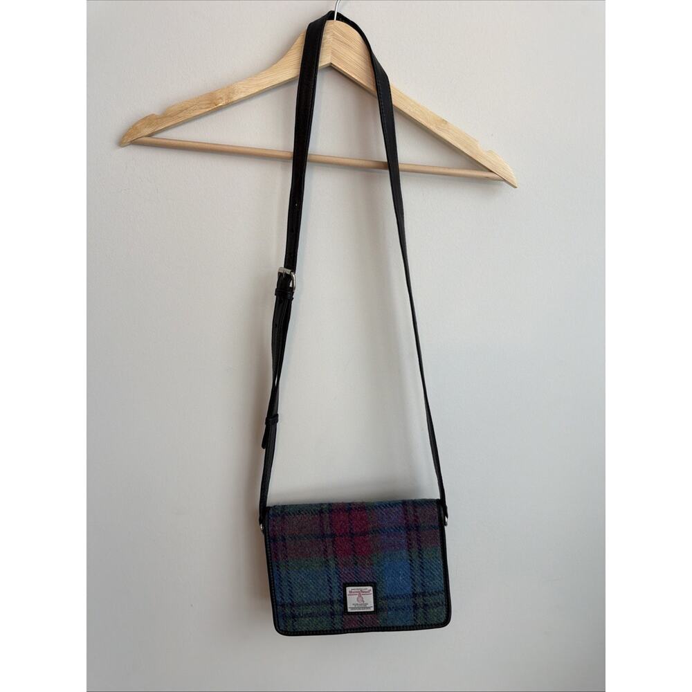 Harris Tweed Maccessori Vintage Plaid Handbag Crossbody Purse 100% Wool Leather